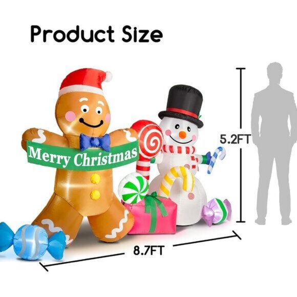 🆕8FT Christmas Inflatable Gingerbread Man Snowman Candy LED Outdoor Decoration - Picture 3 of 8